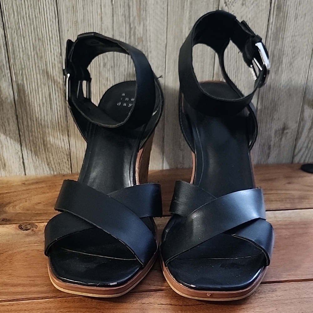 a new day Black Wedge Sandals with Ankle Strap
